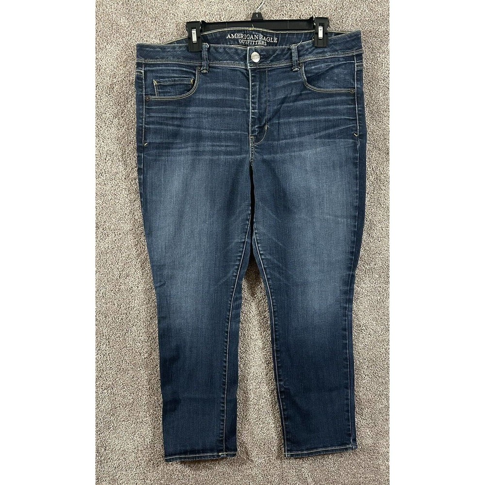 American Eagle Jeans Womens 18 Blue Measures 36X26 Super Skinny Super Stretch